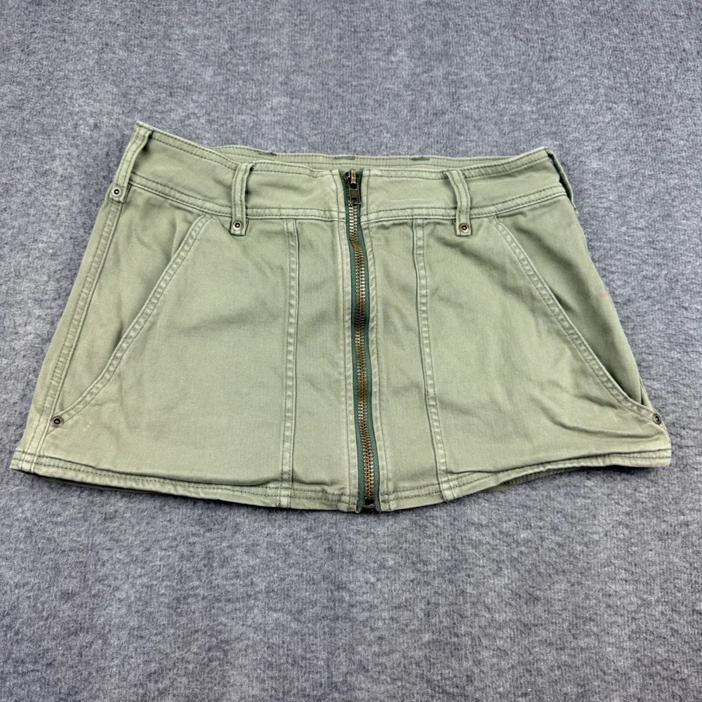 Free People Mini Skirt Womens 4 Green Full Zip Front Utility Twill Pocket Cotton